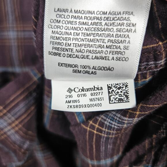 Columbia Shirt Mens Medium Pearl Snap Plaid Western Long Sleeve Brown Outdoor - Picture 7 of 11